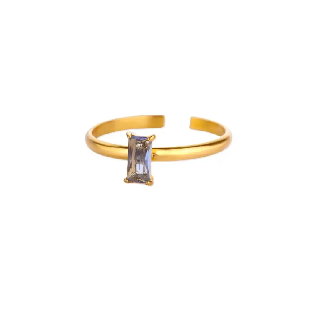 Anillo dorado ajustable y delicado con gema de colores