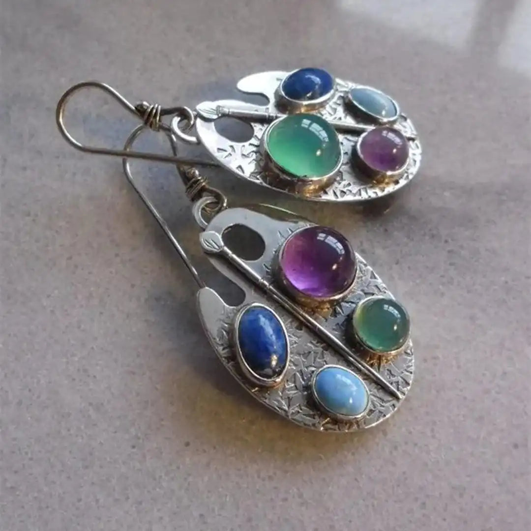 Pendientes Colgantes de Piedras Preciosas Paleta de Artista