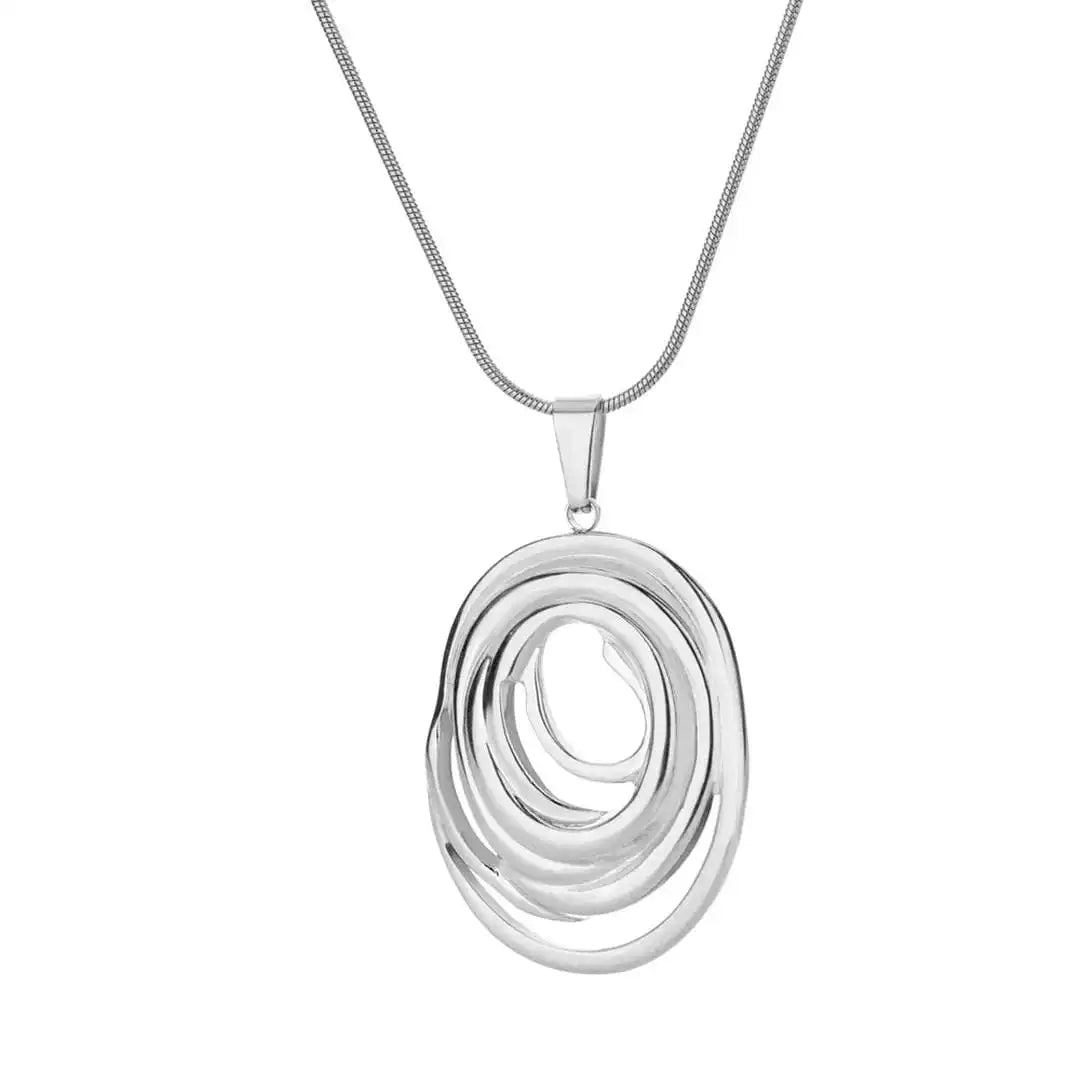 Collar oval geométrico hueco en oro y plata