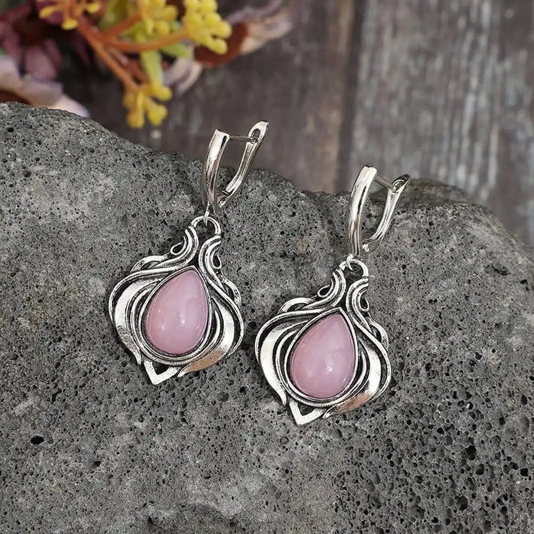Pendientes vintage de estilo victoriano con gota de agua incrustada de piedras rosas