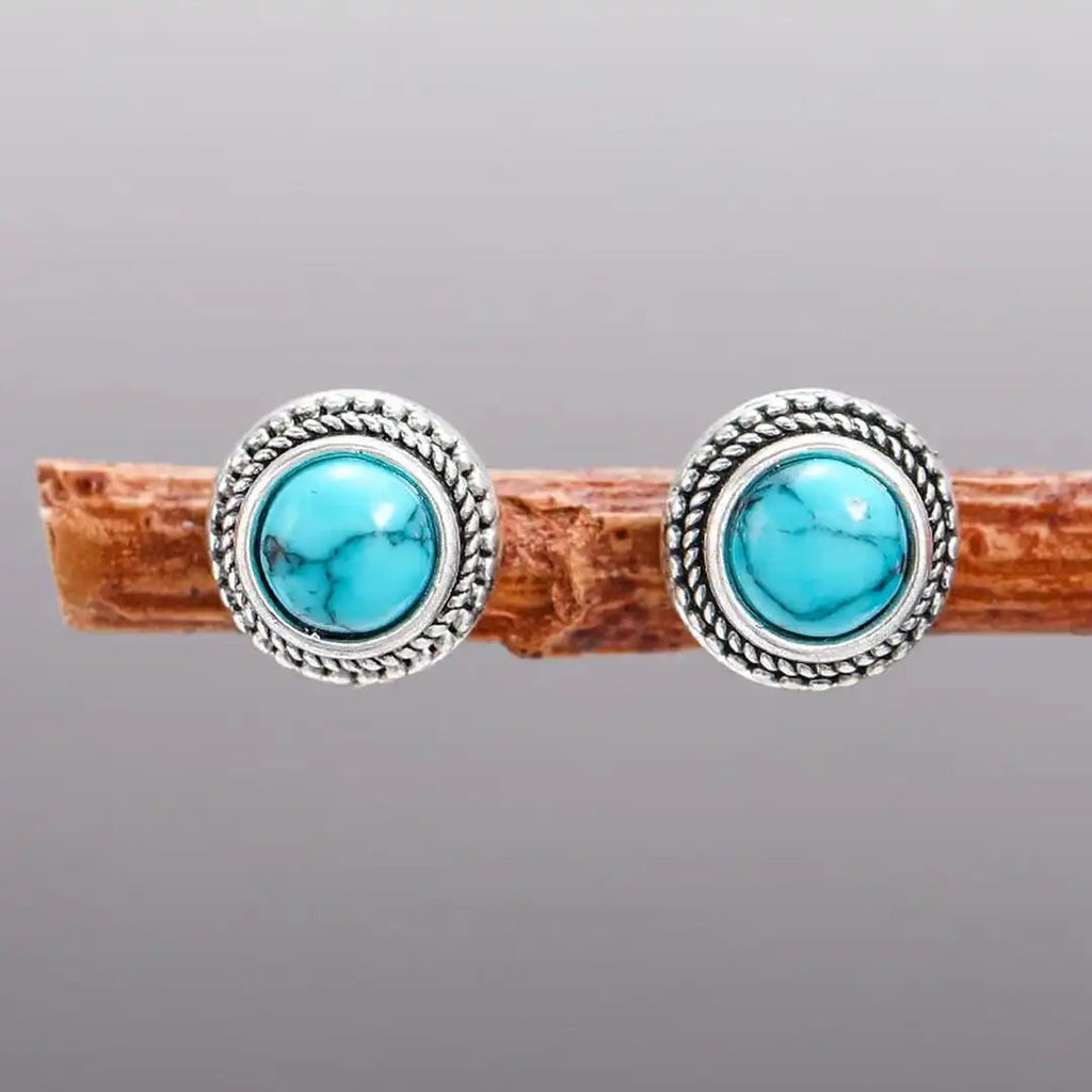 Pendientes de tachuela bohemios vintage de imitación turquesa