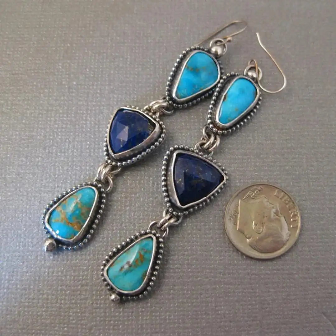 Pendientes colgantes bohemios de plata con turquesa