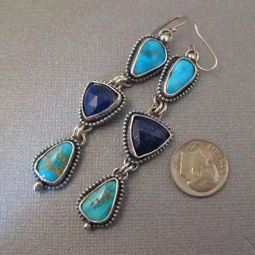 Pendientes colgantes bohemios de plata con turquesa