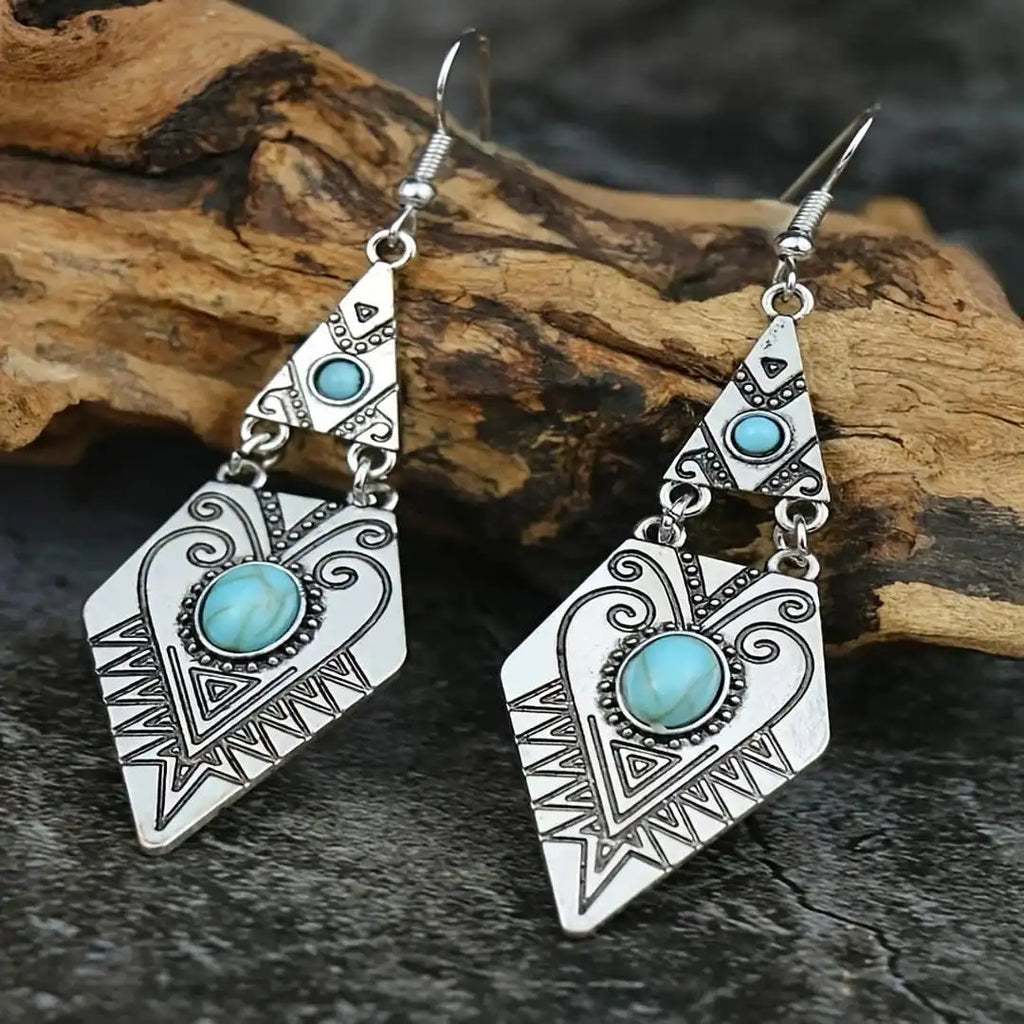 Pendientes Vintage Bohemios de Turquesa con Rombo