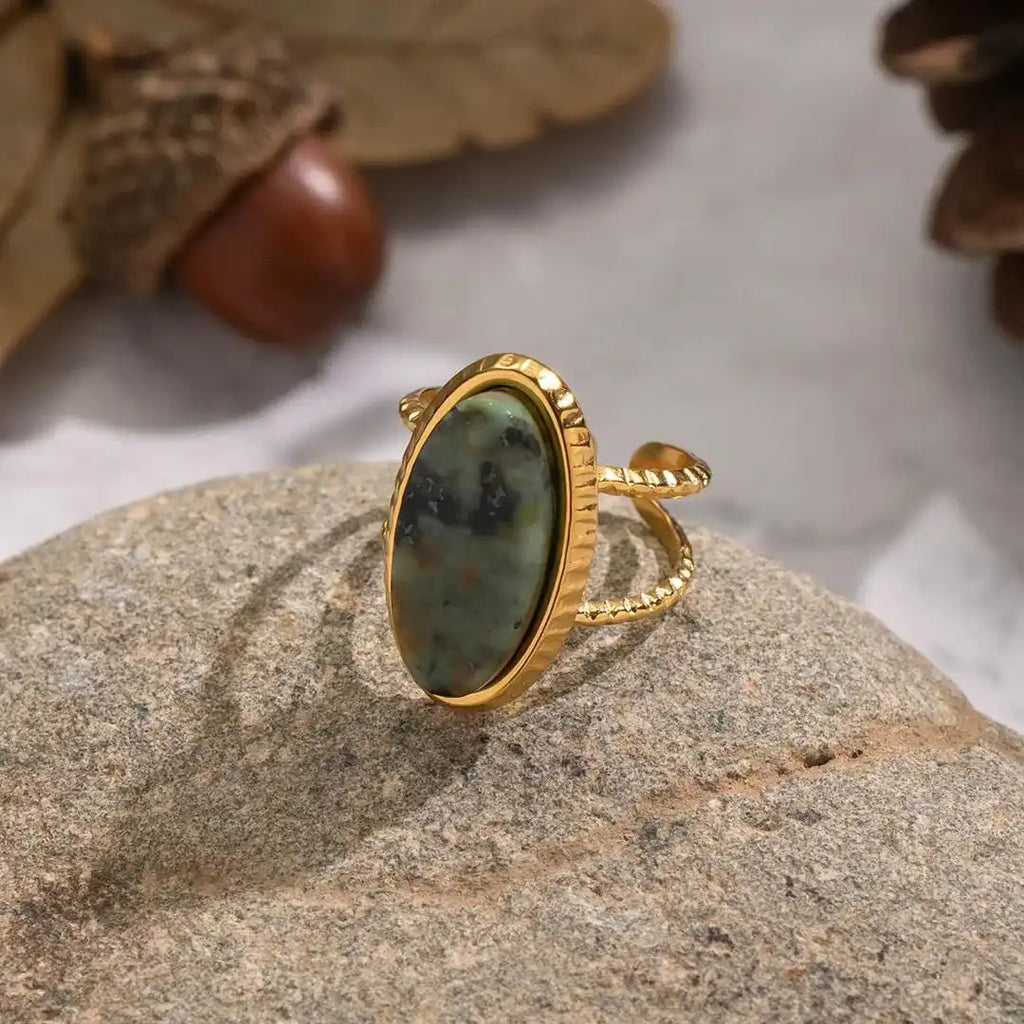 Anillo Doble Ajustable de Jaspe Verde