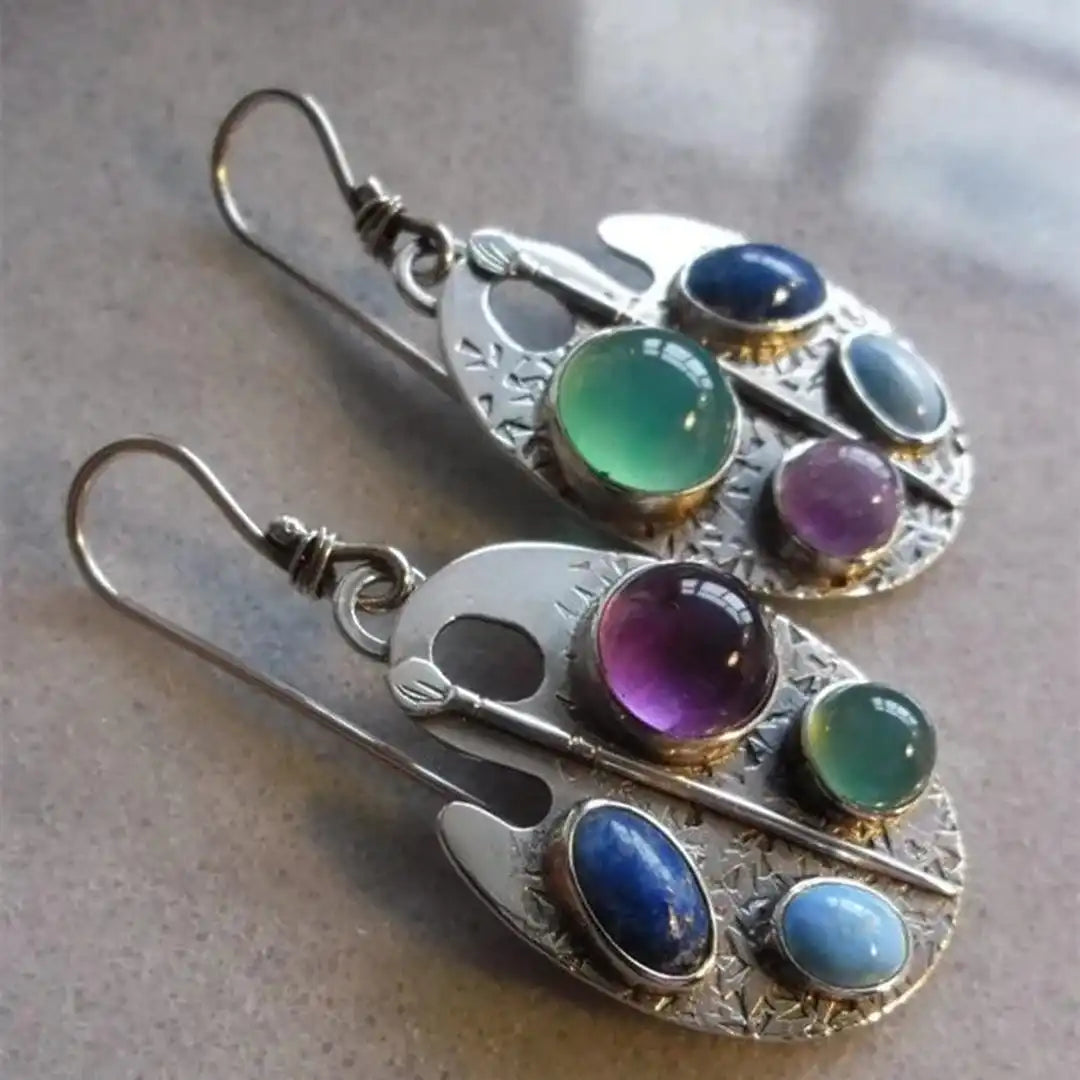 Pendientes Colgantes de Piedras Preciosas Paleta de Artista