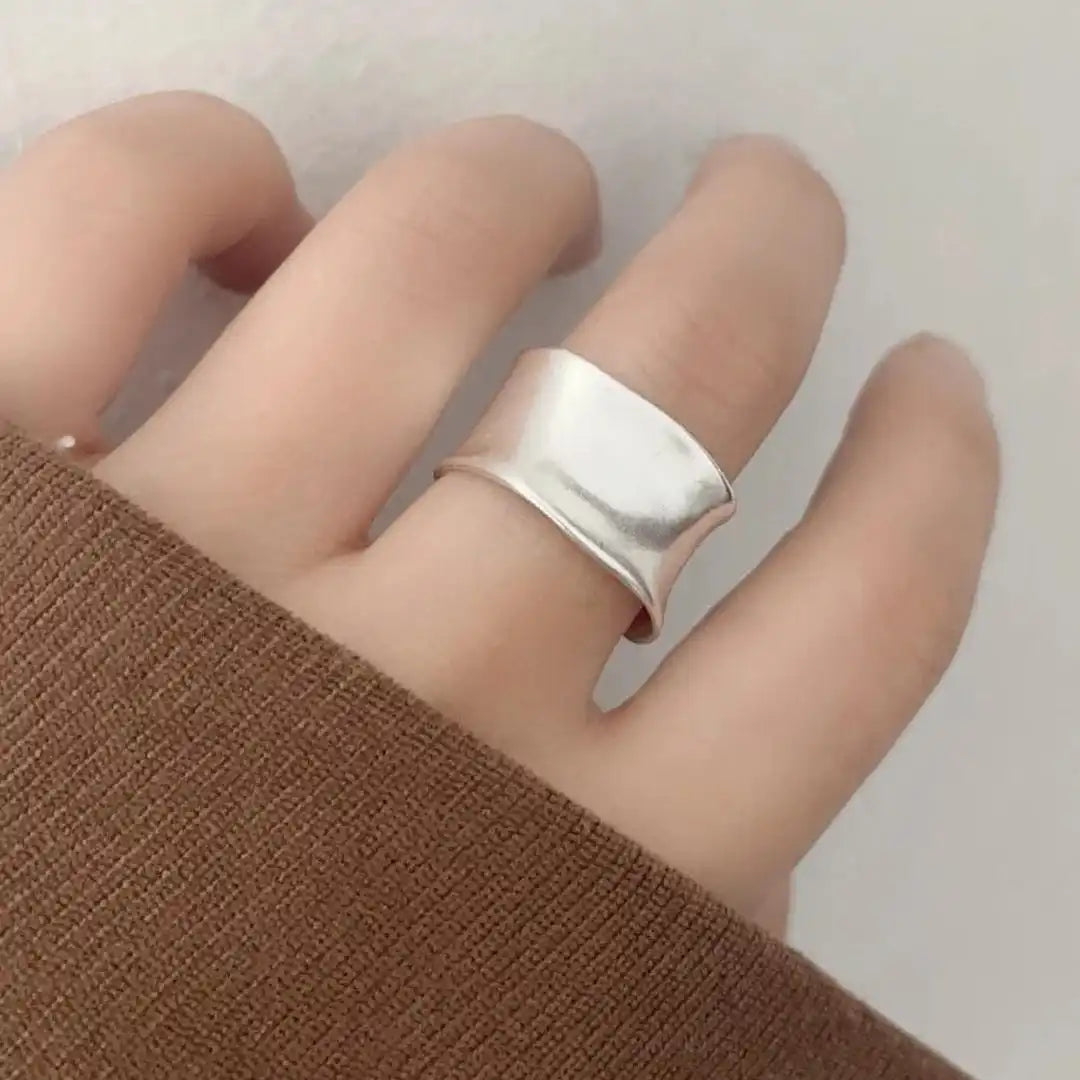 Anillo ancho plano ajustable de oro y plata vintage