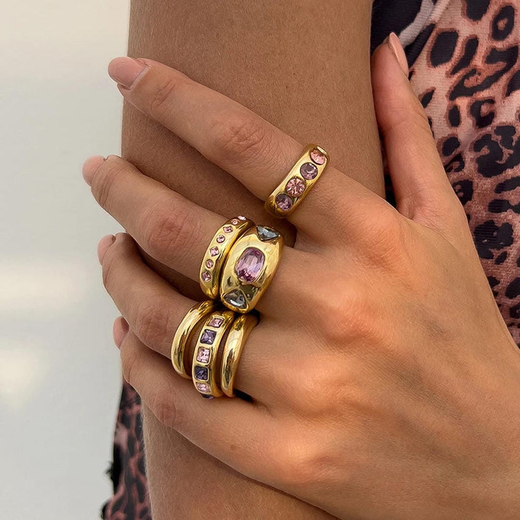 Anillos apilables de cristal rosa grueso