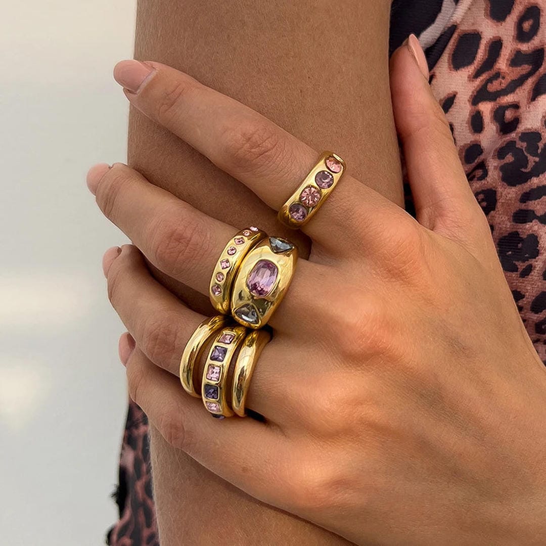 Anillos apilables de cristal rosa grueso