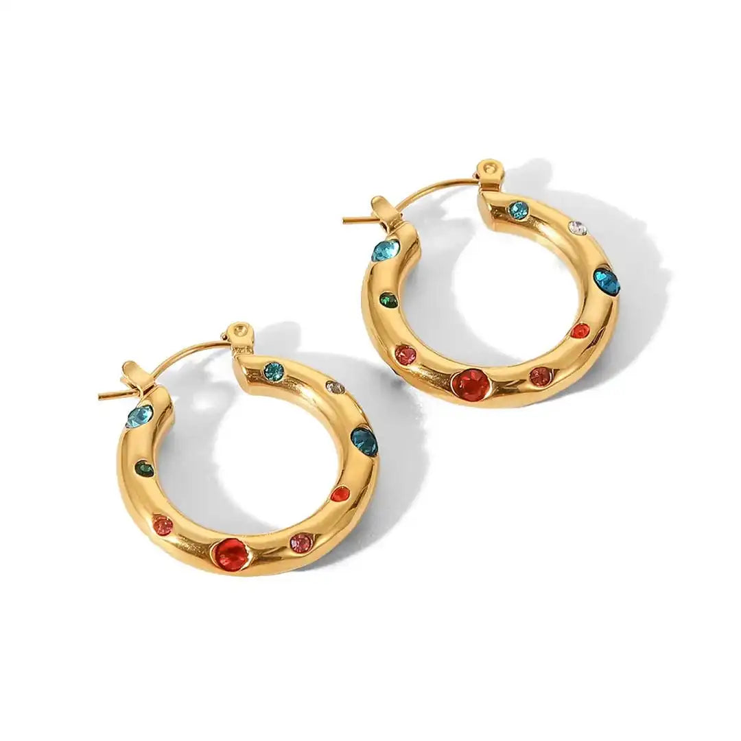 Pendientes de aro circulares de circonita dorada brillante