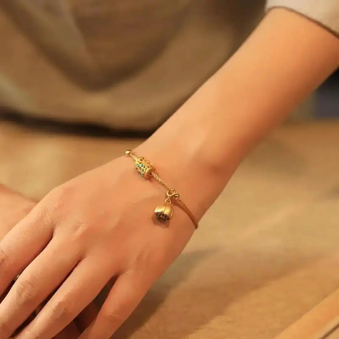 Pulsera Loto Turquesa de Oro Antiguo
