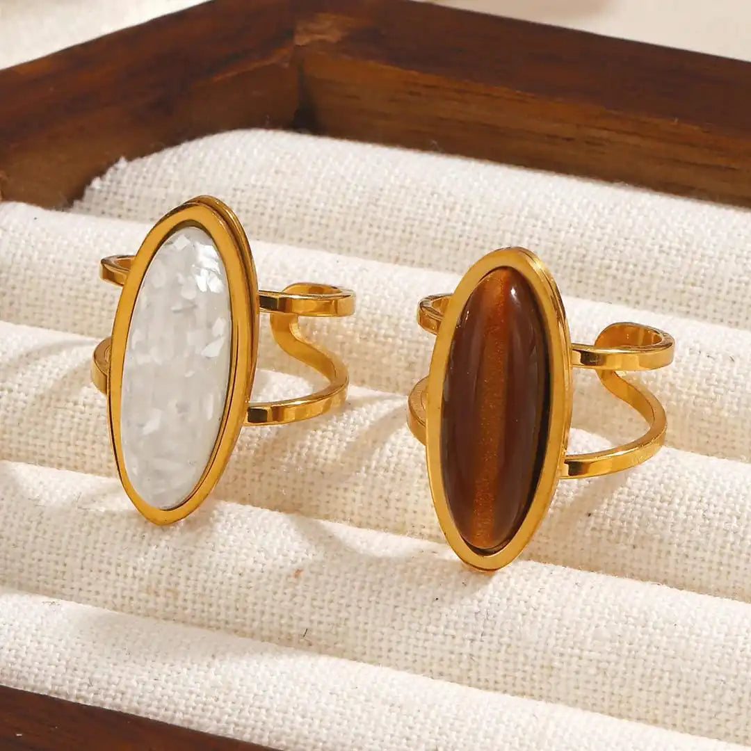 Anillo doble cabujón ovalado dorado