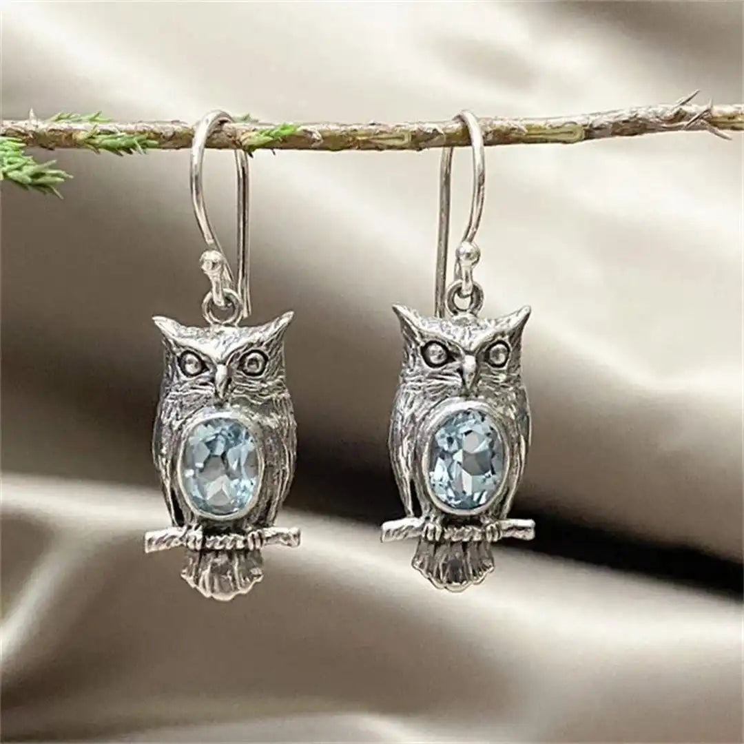 Pendientes de Plata Clásicos Búho de Cristal