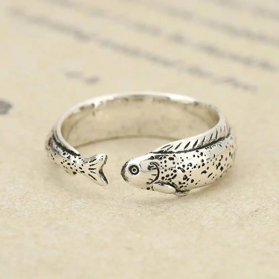 Anillo envolvente ajustable Clásico Pez Plata