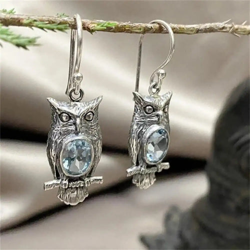 Pendientes de Plata Clásicos Búho de Cristal