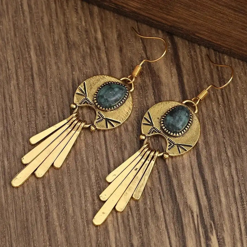 Pendientes de disco boho con flecos dorados