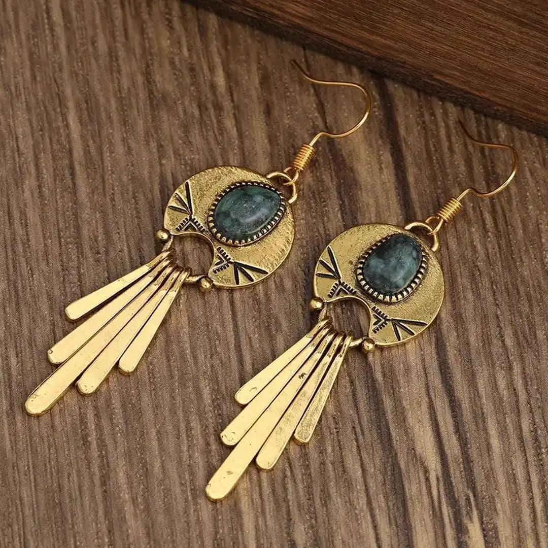 Pendientes de disco boho con flecos dorados