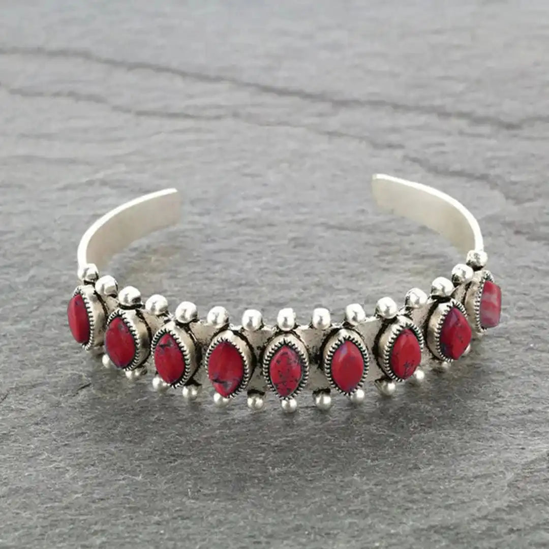 Pulsera de plata tibetana antigua con piedras