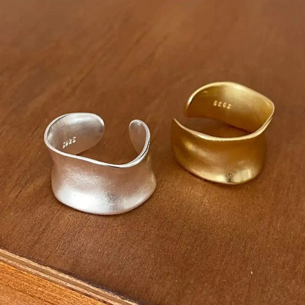 Anillo ancho plano ajustable de oro y plata vintage