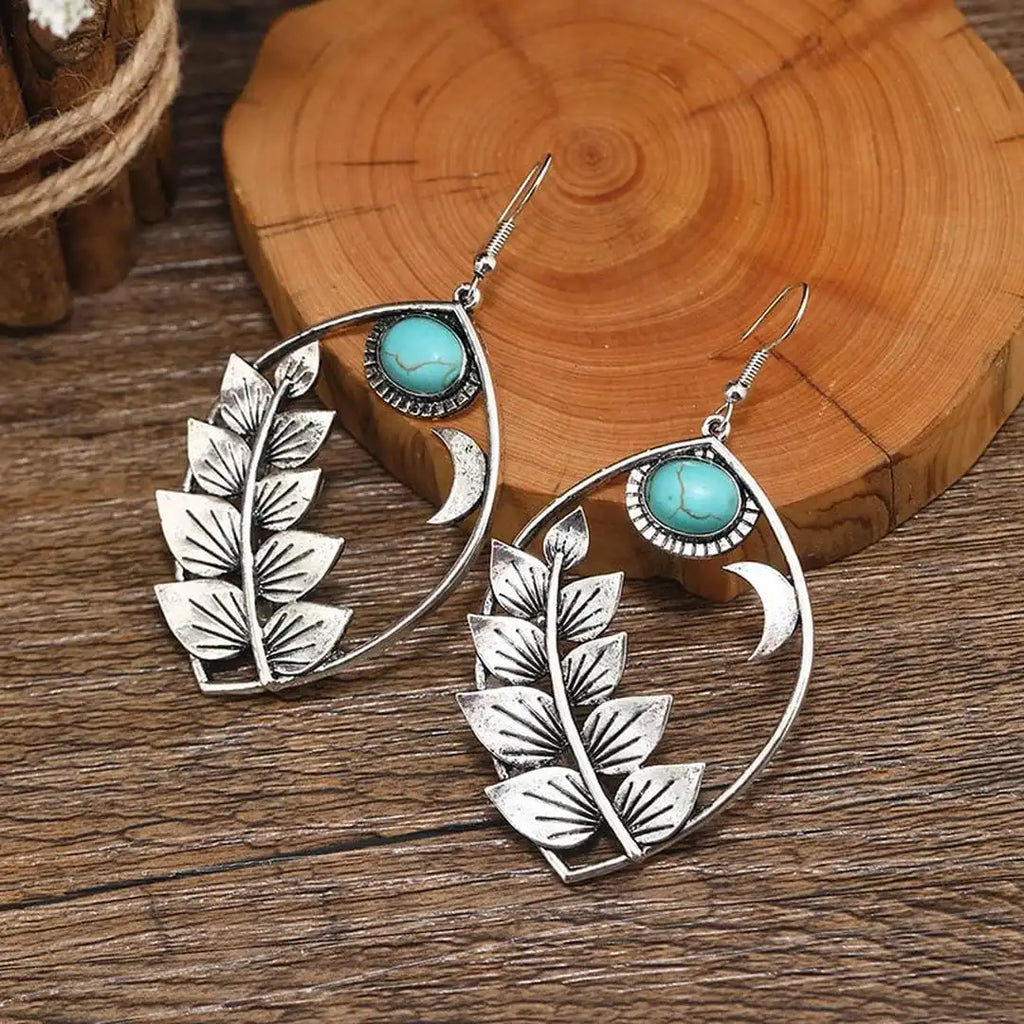 Pendientes vintage bohemios de hoja de turquesa