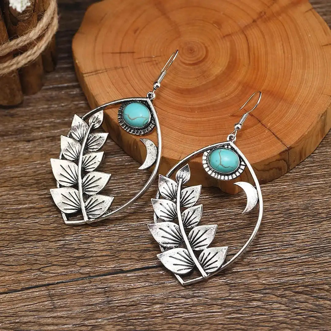 Pendientes vintage bohemios de hoja de turquesa