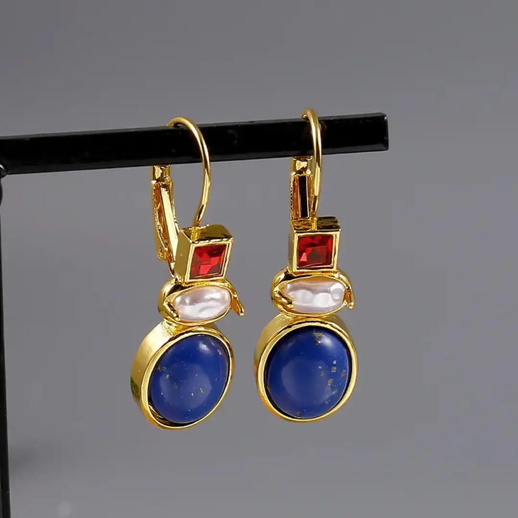 Pendientes colgantes de lapislázuli chapados en oro