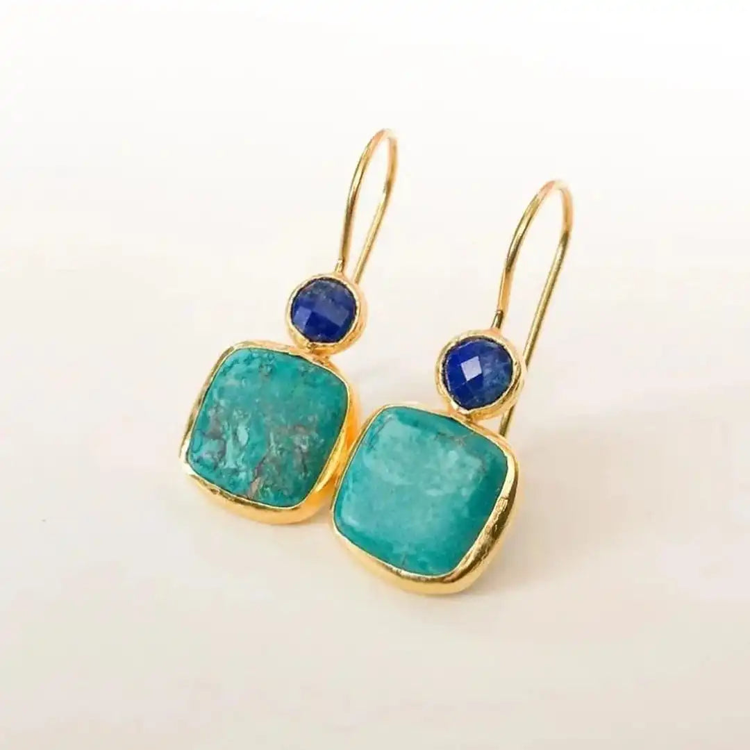 Pendientes Vintage Dorados Turquesa Ornamentados