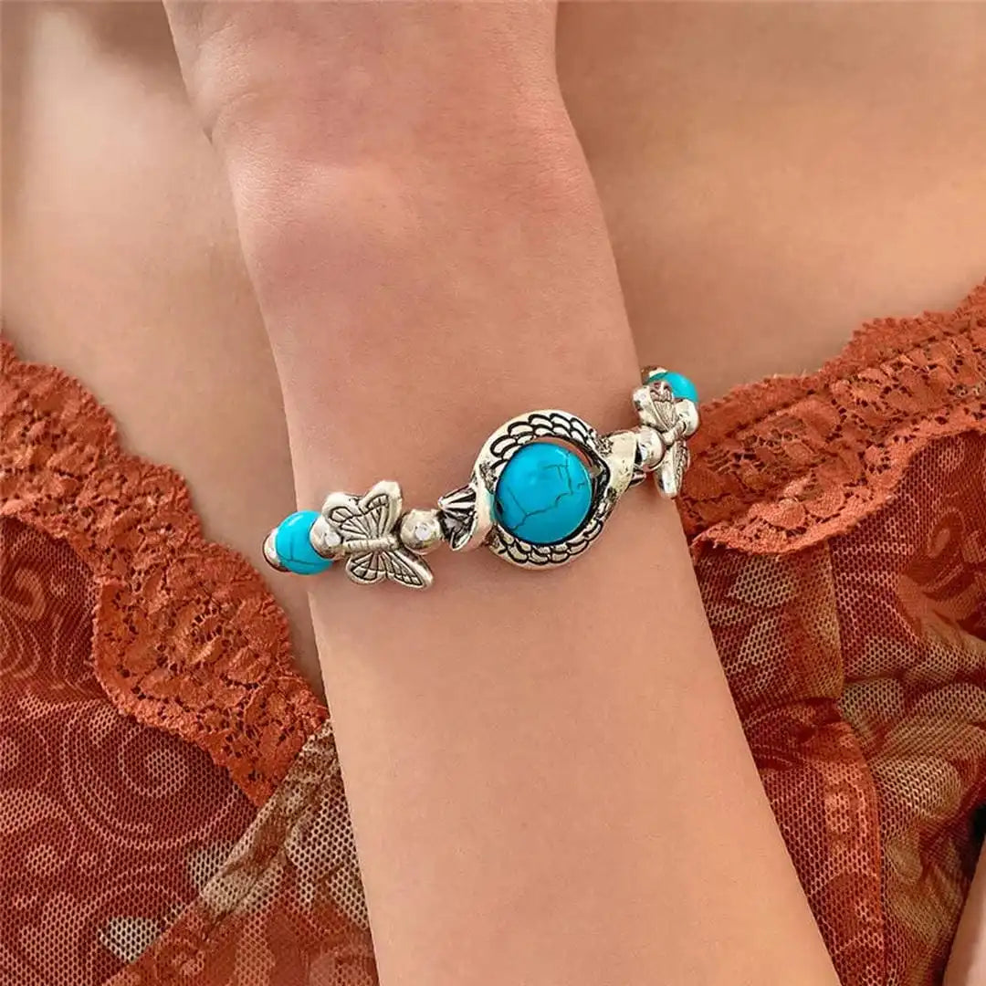 Pulsera de plata antigua y turquesa Aqua
