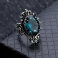 Anillo de circonita azul ovalado de plata vintage