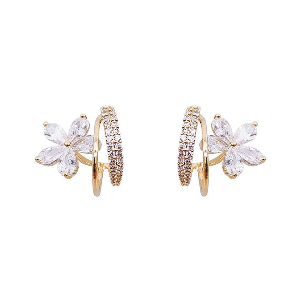 Pendientes florales dorados con circonitas