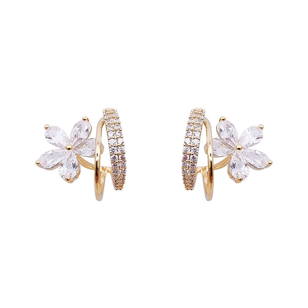 Pendientes florales dorados con circonitas