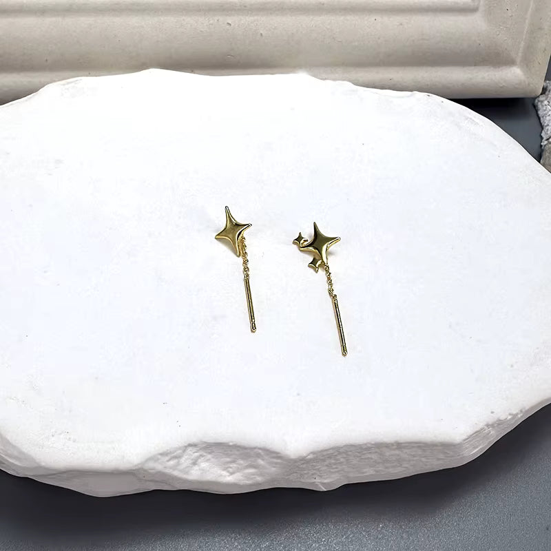 Pendientes de Cadena de Estrellas de Plata Esterlina con Baño de Oro