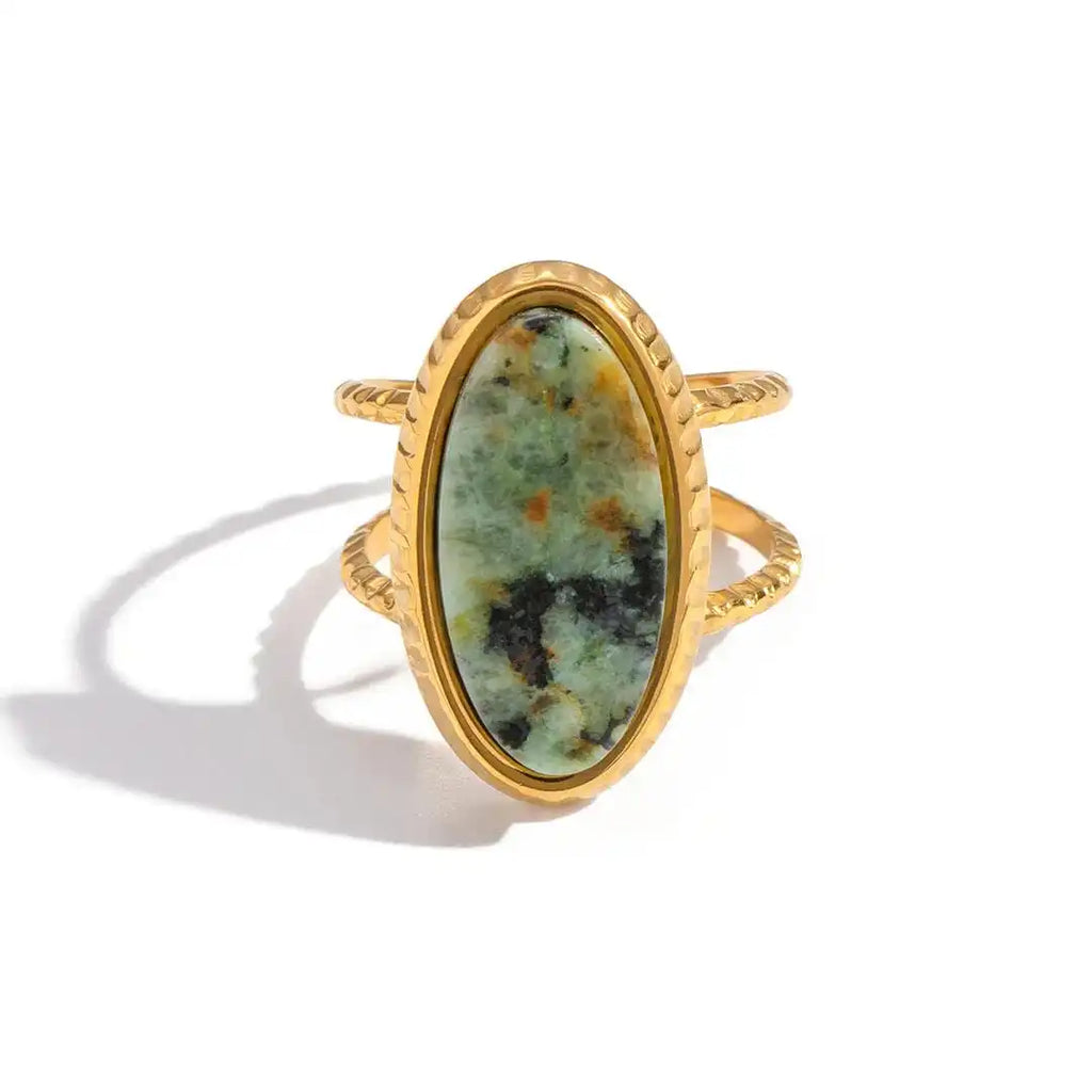 Anillo Doble Ajustable de Jaspe Verde