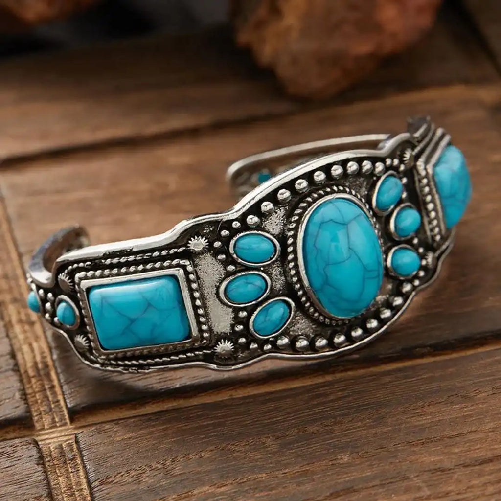 Pulsera de puño bohemia vintage con turquesa