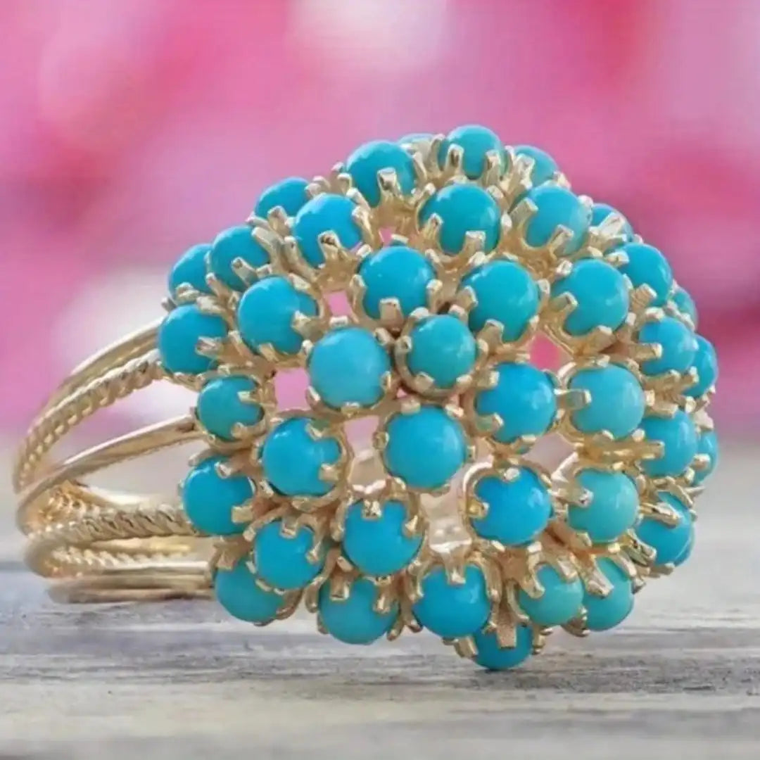Anillo bohemio de cuentas de piedra turquesa en capas