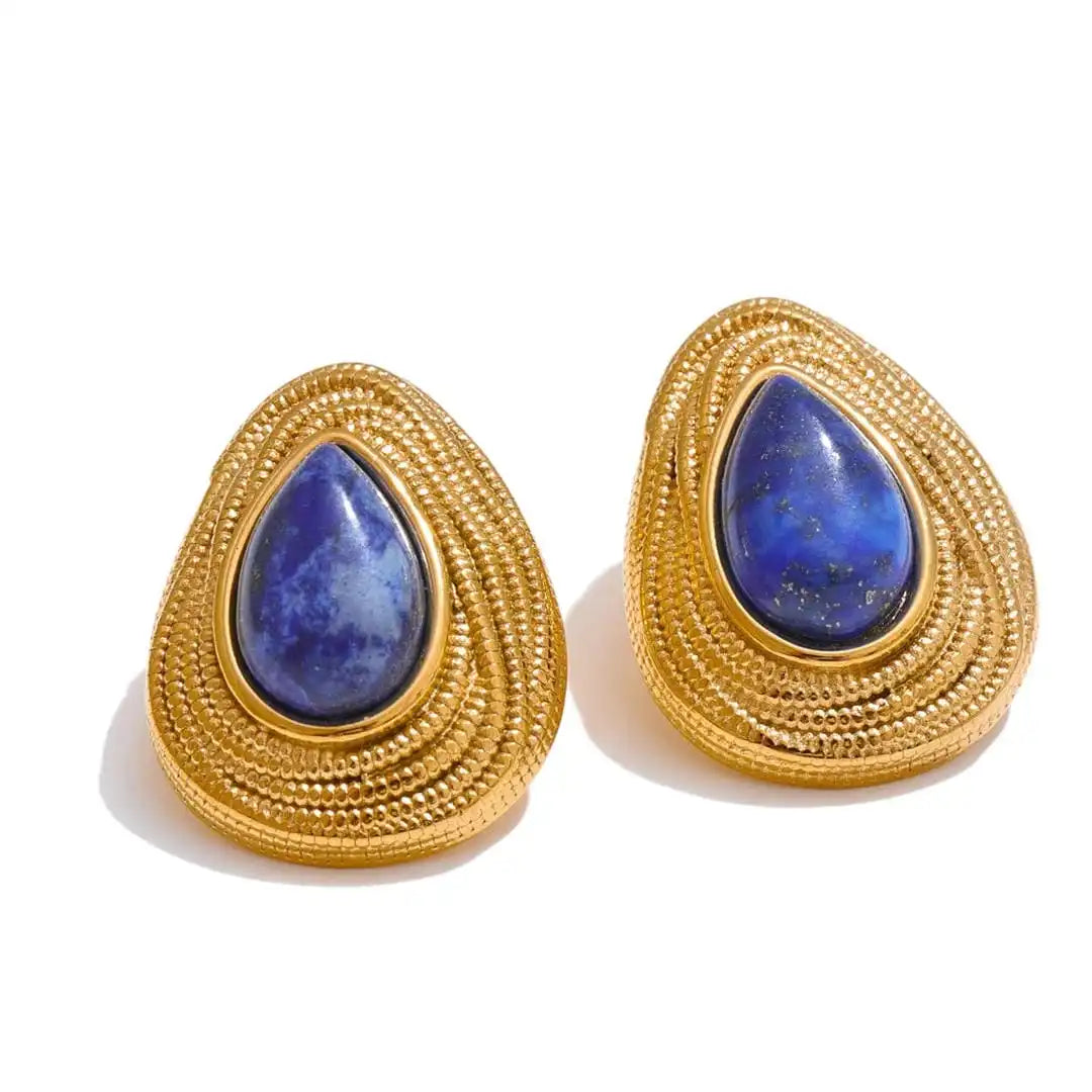 Pendientes de botón vintage de lágrima dorados