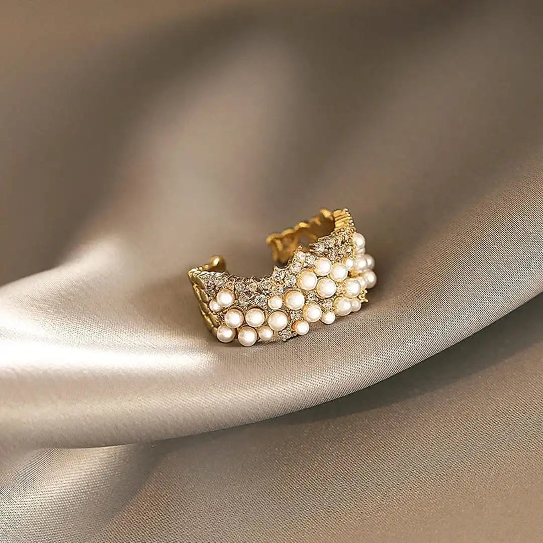 Anillo Vintage Ajustable de Perlas y Circonitas