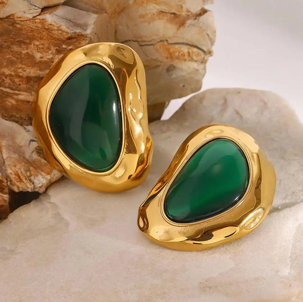 Pendientes de botón gruesos de color verde esmeralda