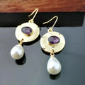 Pendientes de perlas con circonita morada