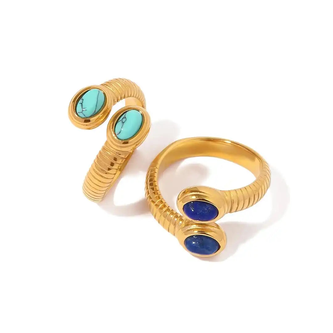 Anillo Ajustable Bohemio de Oro con Lapislázuli y Turquesa