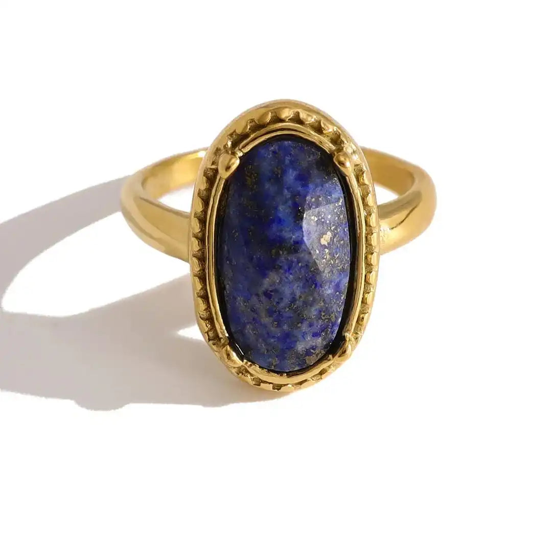 Anillo Ajustable Dorado con Piedra de Lapislázuli
