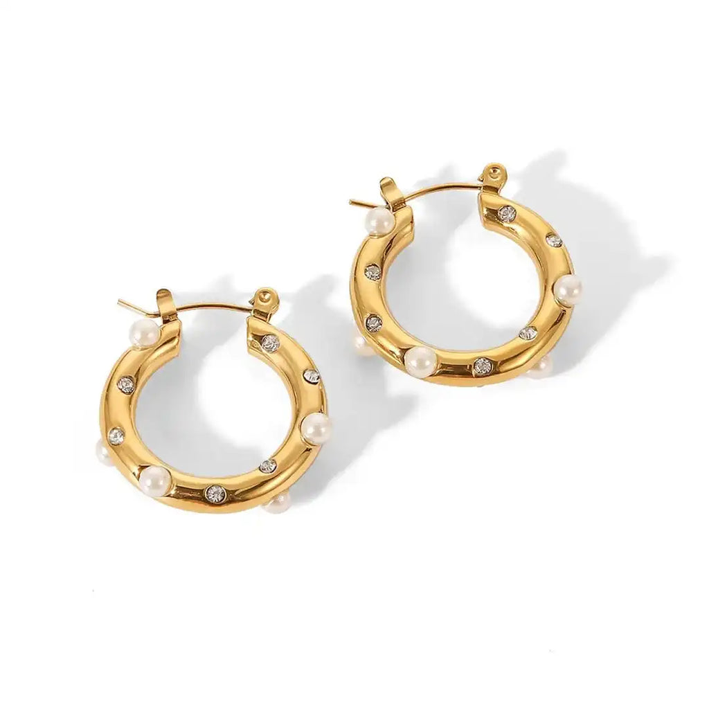 Pendientes de aro circulares de circonita dorada brillante