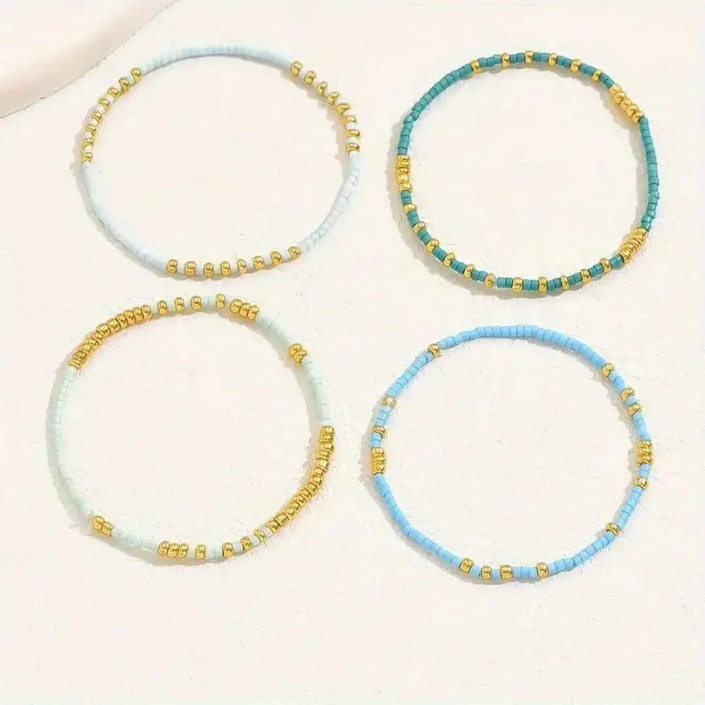 Elegante juego de pulseras de cuentas turquesas bohemias