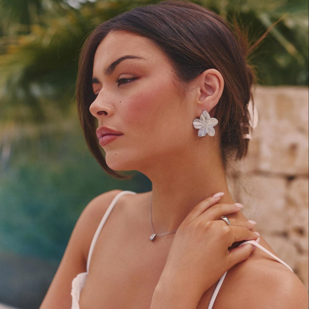 Pendientes florales de plata chic