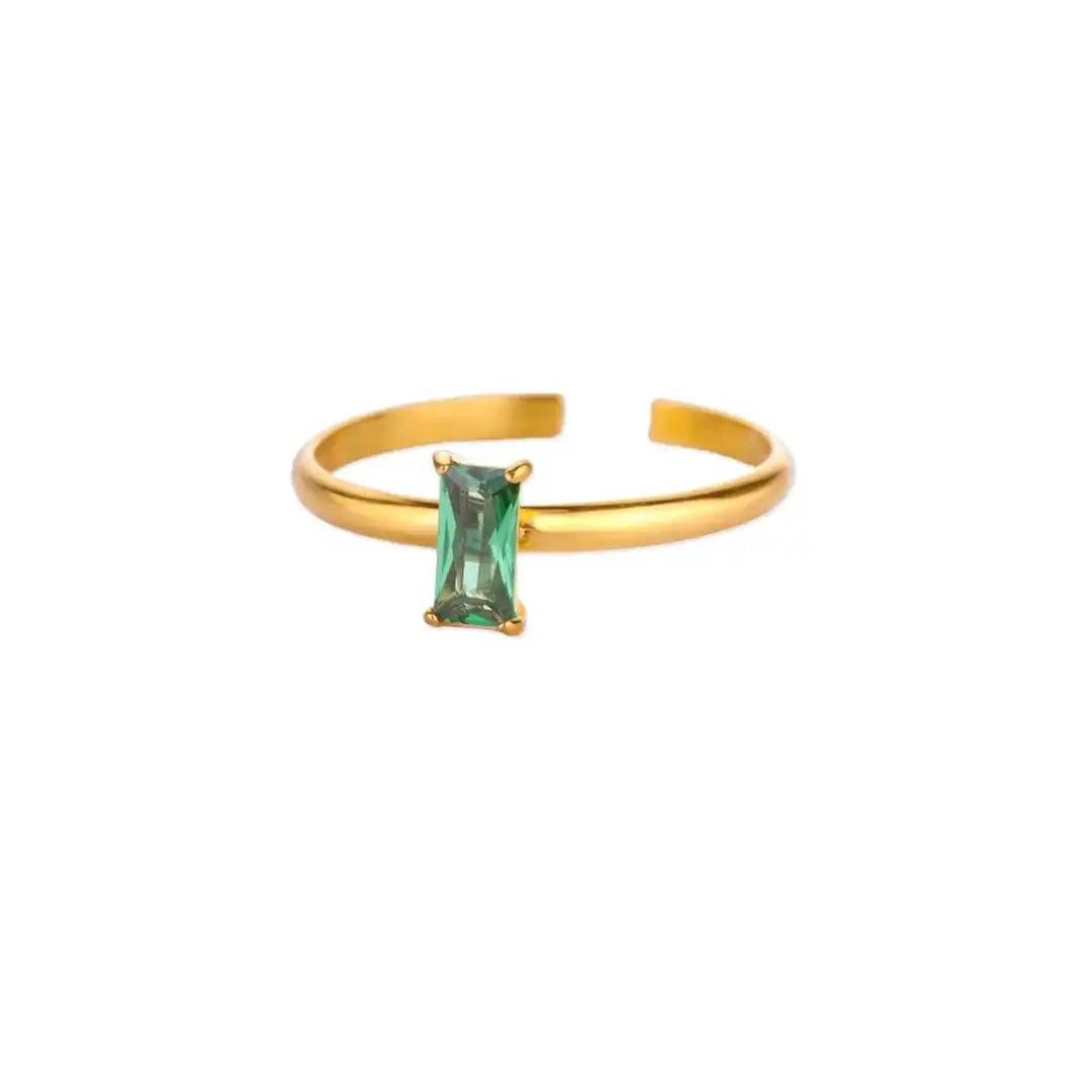 Anillo dorado ajustable y delicado con gema de colores
