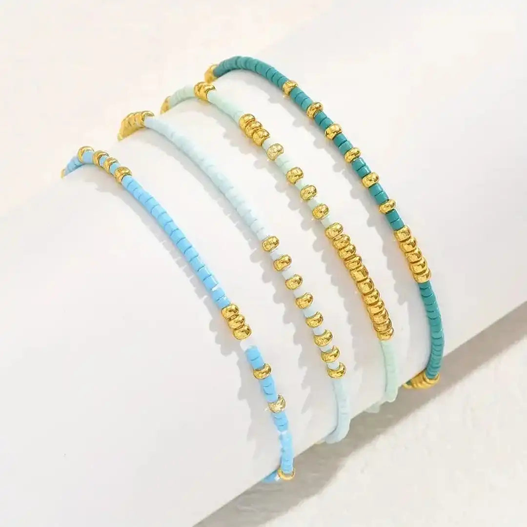 Elegante juego de pulseras de cuentas turquesas bohemias
