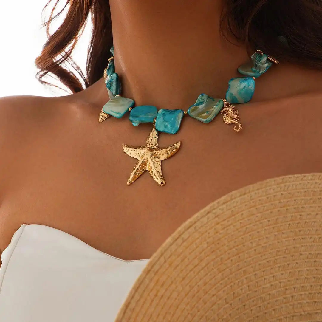 Collar con colgante de estrella de mar de piedra bohemia