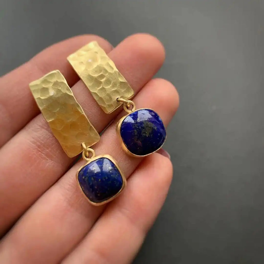 Pendientes colgantes cuadrados de lapislázuli bohemio