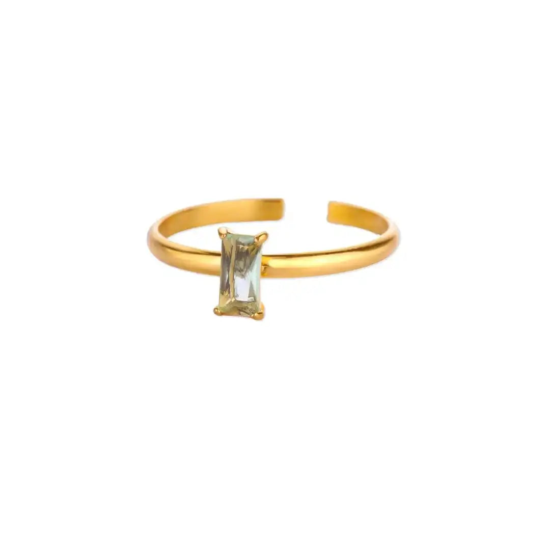 Anillo dorado ajustable y delicado con gema de colores