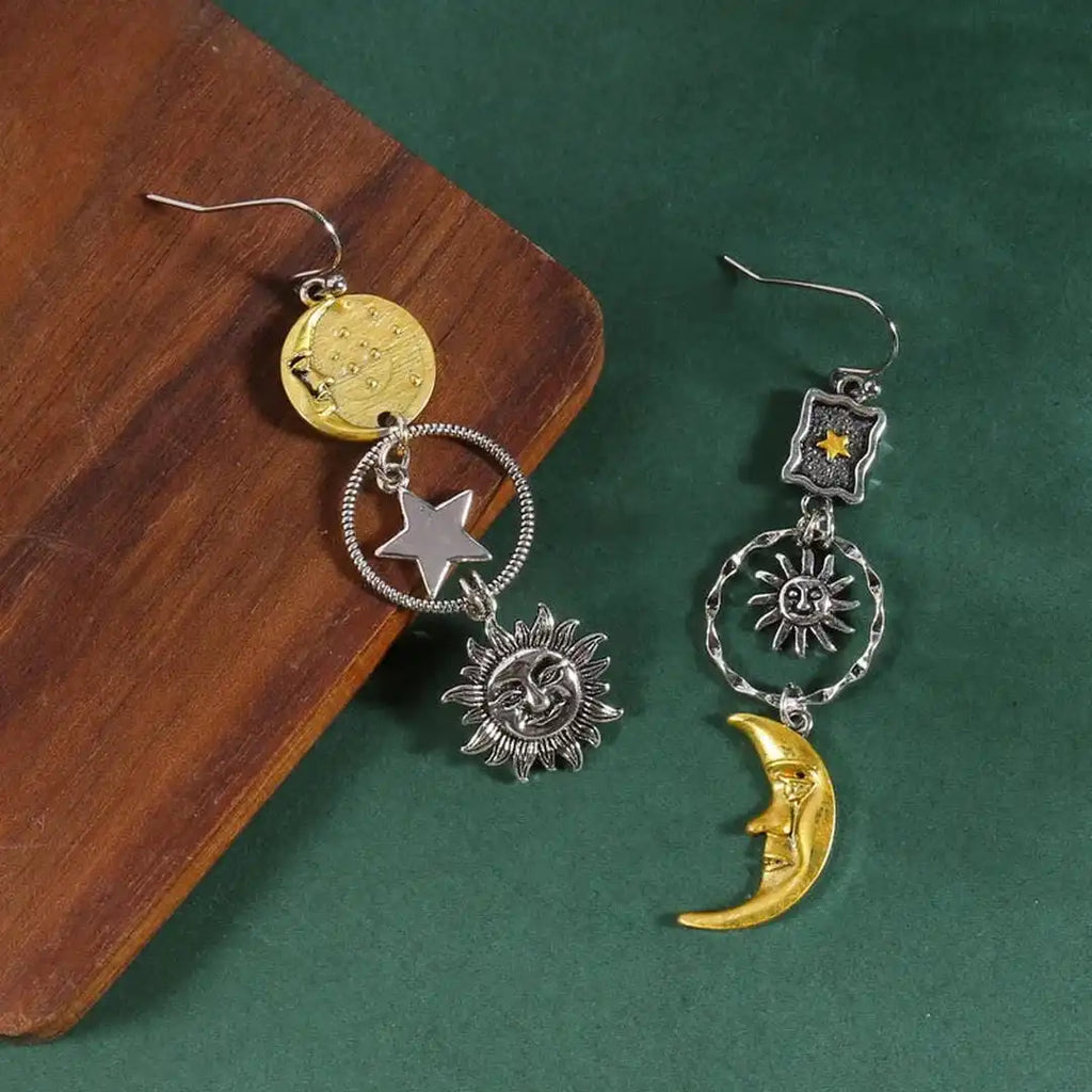 Pendientes Boho con Dijes de Sol y Luna